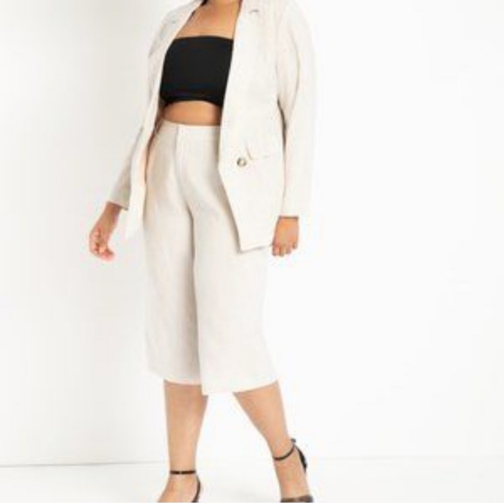 ELOQUII Linen High Rise Culotte Wide Leg Pants Size 24 - Picture 5 of 12